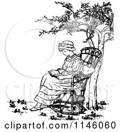 Poster, Art Print Of Retro Vintage Black And White Girl Reading Under A Tree