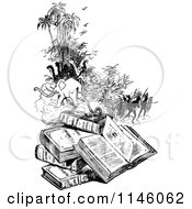 Poster, Art Print Of Retro Vintage Black And White Pile Of Books And Scenes