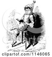 Poster, Art Print Of Retro Vintage Black And White Boy Sitting And Reading
