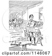 Clipart Of Retro Vintage Black And White Children Listening To A Boy Read In School Royalty Free Vector Illustration