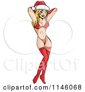 Poster, Art Print Of Sexy Blond Pinup Woman In Stockings And A Santa Hat