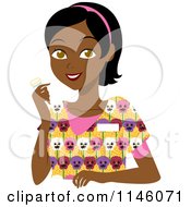 Happy Black Caregiver Woman In Scrubs Holding A Pill Bottle