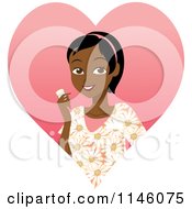 Poster, Art Print Of Happy Black Caregiver Woman In Scrubs Holding A Pill Bottle Over A Heart