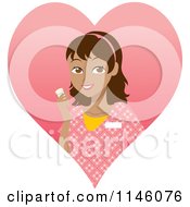 Clipart Of A Happy Hispanic Caregiver Woman In Scrubs Holding A Pill Bottle In A Heart Royalty Free CGI Illustration