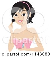 Clipart Of A Black Haired Woman Applying Blush Makeup Royalty Free CGI Illustration