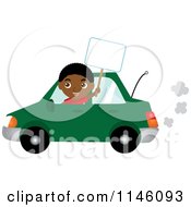 Poster, Art Print Of Happy Black Boy Driving A Green Car And Holding A Sign