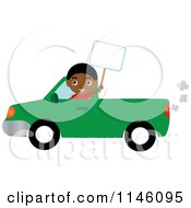 Poster, Art Print Of Boy Driving A Green Pickup Truck And Holding A Sign
