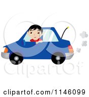 Poster, Art Print Of Happy Boy Driving A Blue Car