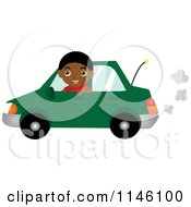 Poster, Art Print Of Happy Black Boy Driving A Green Car