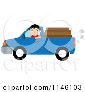 Poster, Art Print Of Boy Driving A Blue Pickup Truck With Lumber In The Bed