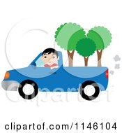 Poster, Art Print Of Boy Driving A Blue Pickup Truck With Trees In The Bed