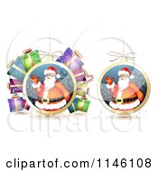 Poster, Art Print Of Christmas Baubles Of Santa Waving With Gifts