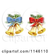 Clipart Of 3d Christmas Jingle Bells Bows And Branches Royalty Free Vector Illustration