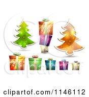 Clipart Of Christmas Gift Boxes And Trees Royalty Free Vector Illustration