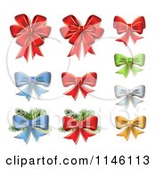Red Green Blue Silver And Gold Christmas Bows And Branches