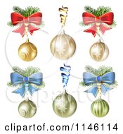 Clipart Of 3d Christmas Baubles Ribbons And Bows Royalty Free Vector Illustration