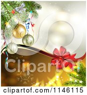 Poster, Art Print Of Bokeh Snowflake Sparkle Background With Christmas Baubles A Bow And Branches