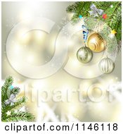 Poster, Art Print Of Bokeh Sparkle Background With Christmas Baubles Snowflakes And Branches 1