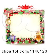 Poster, Art Print Of Christmas Frame With Gifts Poinsettia A Tree And Bells