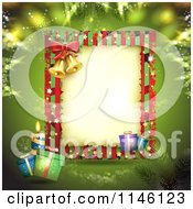 Poster, Art Print Of Green Christmas Frame With Gifts Bells And A Candle