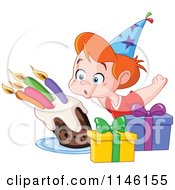 Poster, Art Print Of Happy Birthday Party Boy Blowing Out His Cake Candles
