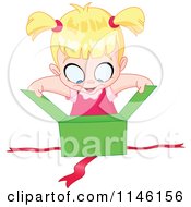 Poster, Art Print Of Happy Blond Birthday Girl Peering Into A Gift Box