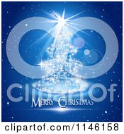 Clipart Of A Magical Blue Christmas Tree With Merry Christmas Text Royalty Free Vector Illustration