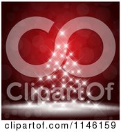 Poster, Art Print Of Christmas Tree Of White Lights On Red Bokeh