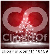 Clipart Of A Christmas Tree Of White Lights On Red Bokeh Royalty Free Vector Illustration
