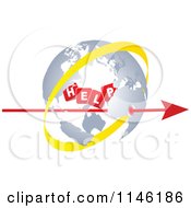 Clipart Of A Globe With A Yellow Ring Red Arrow And Help Cubes Royalty Free CGI Illustration