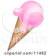 Cold Strawberry Ice Cream On A Waffle Cone