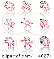Clipart Of Red And Black Dot Icons And Reflections Royalty Free Vector Illustration