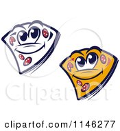 Clipart Of Happy Pizza Slice Mascots Royalty Free Vector Illustration