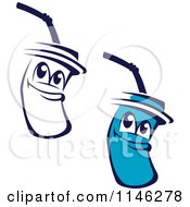 Clipart Of Happy Blue Beverage Cup Mascots Royalty Free Vector Illustration