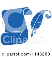 Clipart Of A Blue Quil Pen And Scroll 1 Royalty Free Vector Illustration