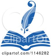 Clipart Of A Blue Quill Pen And Open Book Royalty Free Vector Illustration