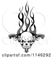 Black And White Skull Over Pistols And Flames