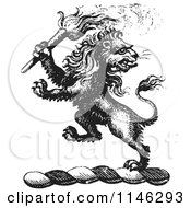 Clipart Of A Black And White Vintage Lion Crest With A Torch Royalty Free Vector Illustration by Picsburg #COLLC1146293-0181