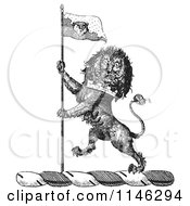 Poster, Art Print Of Black And White Vintage Lion Crest With A Flag