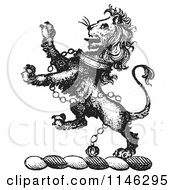 Clipart Of A Black And White Vintage Lion Crest With A Collar And Chains Royalty Free Vector Illustration by Picsburg
