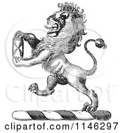 Clipart Of A Black And White Vintage Lion Crest With An Hourglass Royalty Free Vector Illustration by Picsburg #COLLC1146297-0181