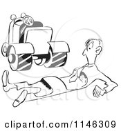 Cartoon Of A Black And White Man Flattened By A Roller Machine Royalty Free Vector Clipart by Picsburg