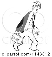 Black And White Tired Businessman Carrying A Lunch Box