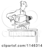 Cartoon Of A Black And White Photographer And Camera Royalty Free Vector Clipart