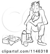 Poster, Art Print Of Black And White Bored Man Eating His Lunch
