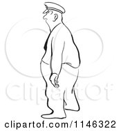 Cartoon Of A Black And White Police Man Or Guard Facing Left Royalty Free Vector Clipart
