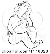 Cartoon Of A Black And White Bored Woman Sitting Royalty Free Vector Clipart