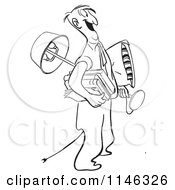 Cartoon Of A Black And White Man Carrying His Belongings Royalty Free Vector Clipart