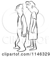 Cartoon Of Black And White Grumpy People Waiting In Line Royalty Free Vector Clipart