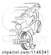 Poster, Art Print Of Black And White Man Hanging Out His Car Window To Find Blown Out Tires